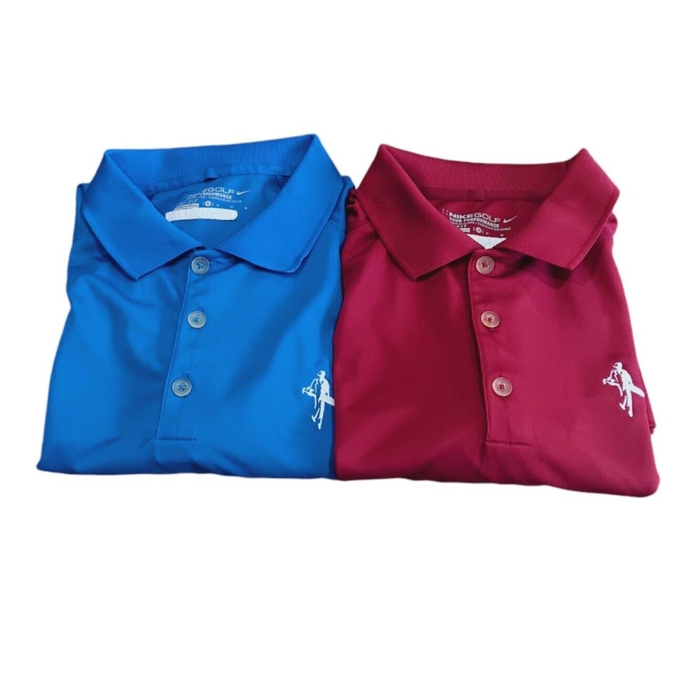 Lot of 2 Nike Polo Shirts Mens M Maroon Blue Dri-Fit Tour Performance Logo